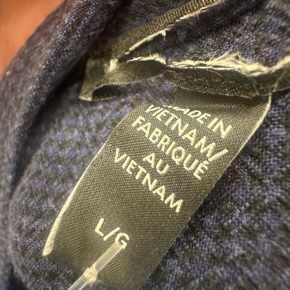 Eileen Fisher $178 Mini Check Crepe Mandarin Collar Top navy blue Large - Picture 13 of 13